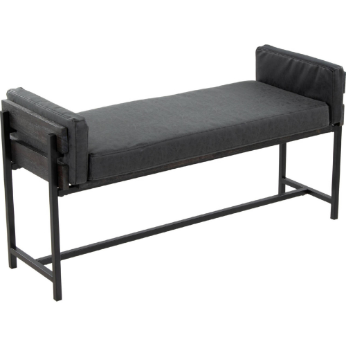 Kari 18" Bench in Black Metal, Grey Wood & Black Leatherette